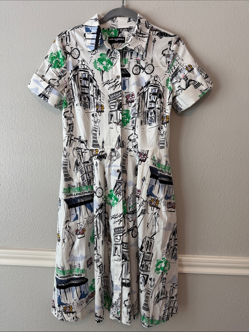 Karl Lagerfeld Paris City Print Poplin Midi Dress (missing belt)